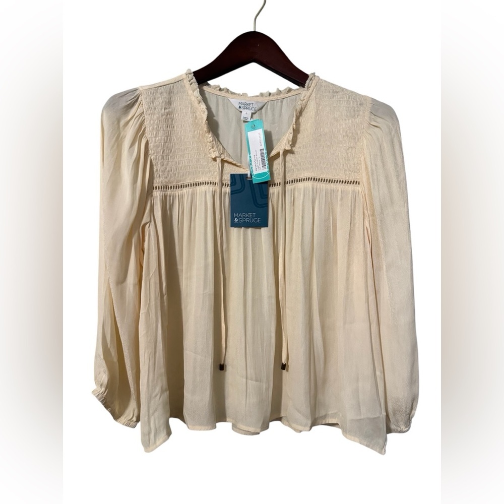 🔥NWT Market & Spruce Logan Relaxed Blouse Size Large Off White - Picture 1 of 5